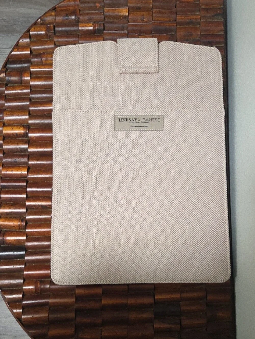 Lindsay Albanese Beige Heringbone Limited Edition Laptop Clutch